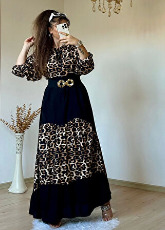 Leopar Desen Salaş Elbise