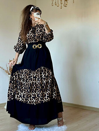 Leopar Desen Salaş Elbise
