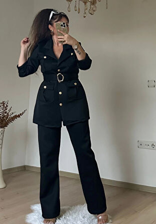 Kemerli Gold Dügmelı Takım Siyah