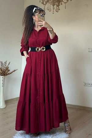 Salaş Gömlek Elbise Bordo