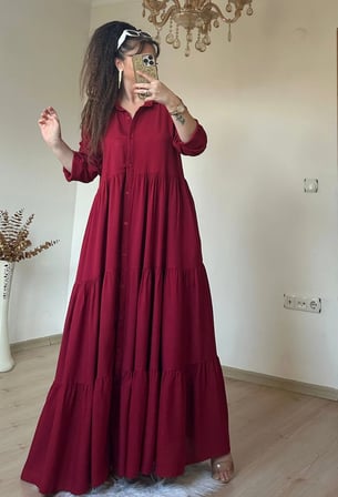 Salaş Gömlek Elbise Bordo