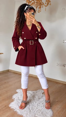 Yaka Detayli Bordo Trench