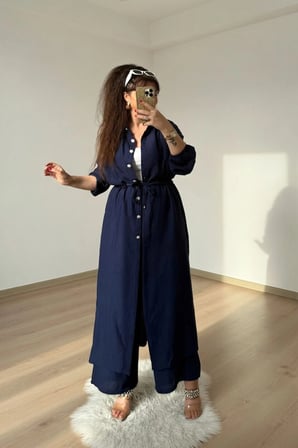 Bel Bağcıklı Tunık Takım Lacivert
