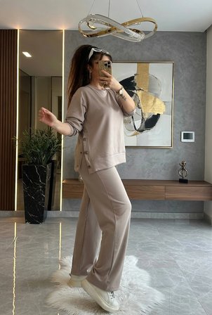 Bol Paça Çıtçıtlı Takım Bej