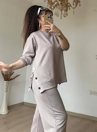 Bol Paça Çıtçıtlı Takım Bej