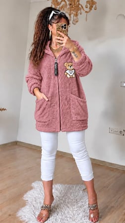 Ayıcık Desen Pelus Mont Gül Kurusu