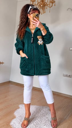 Ayıcık Desen Pelus Mont Yeşil