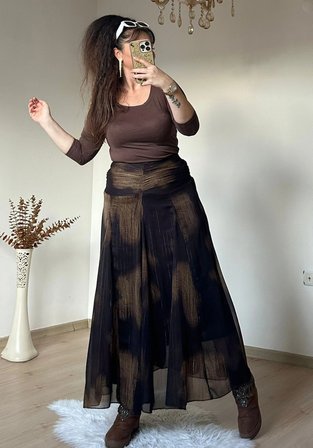 Bel Drapeli Şifon Simli Etek