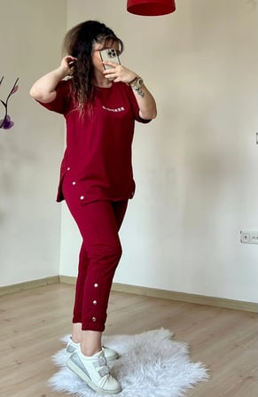 Kısa Kol Yan Çıtçıtlı Bordo Takım
