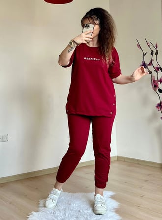 Kısa Kol Yan Çıtçıtlı Bordo Takım