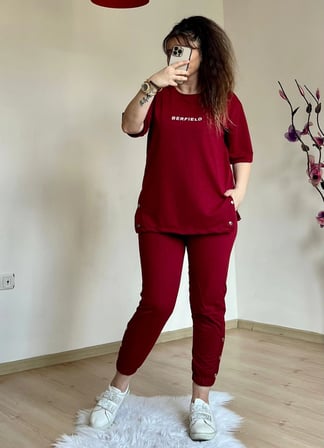 Kısa Kol Yan Çıtçıtlı Bordo Takım