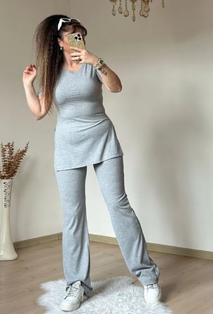 Kısa Kol Yan Yırtmaçlı Kaskorse Takım Gri