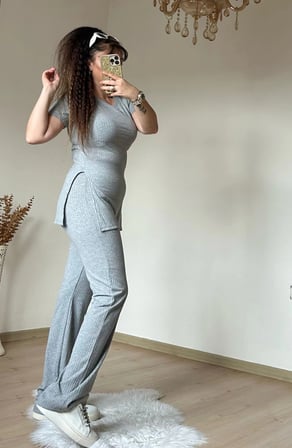Kısa Kol Yan Yırtmaçlı Kaskorse Takım Gri