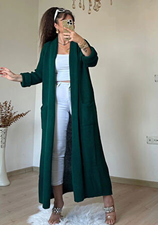 Uzun Salaş Hırka Zümrüt Yeşili