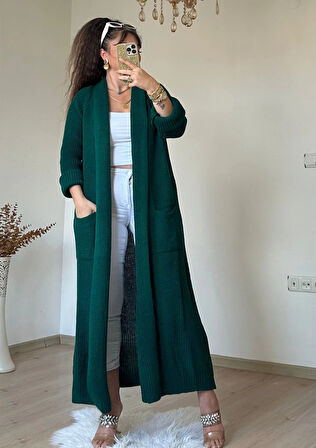 Uzun Salaş Hırka Zümrüt Yeşili