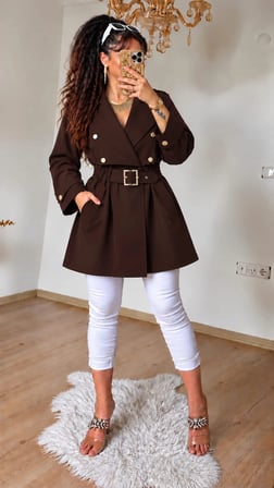 Yaka Detayli Kahve Trench
