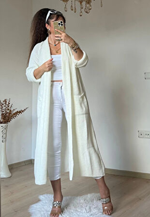 Uzun Salaş Hırka Krem