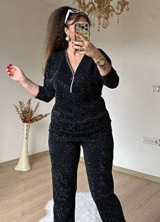 Kendinden Simli Takım Siyah