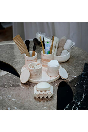 Marble Turuncu Serisi Tepsili Beton Banyo Seti,Pamukluk,Havluluk ve Sabunluk Set