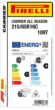 Pirelli 215/65R16 C 109T Carrıer All Season C-A-70 4 Mevsim Hafif Ticari Lastiği (Üretim Yılı: 2024)