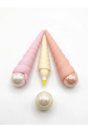 Unicorn Boynuzu Tasarımlı 3'lü Pastel Fosforlu Kalem Seti - Şeffaf Çantalı Sevimli Kawaii Kalem