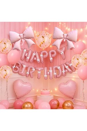 Pembe fiyonk happy bırthday folyo set doğum günü balon set