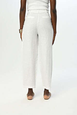 KADIN REGULAR BEYAZ RENK BELİ DÜĞME DETAYLI PANTOLON