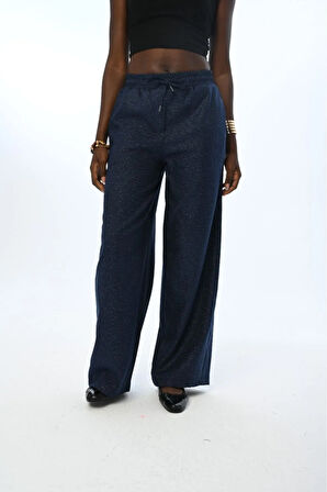 KADIN BELİ LASTİKLİ BOL PAÇA İNCE SİMLİ DÜZ RENK PANTOLON