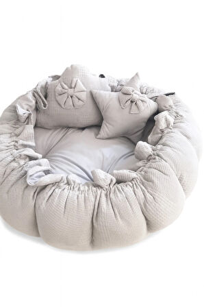 Gri Pike Kumaş Kombinli Tasarım Açılır-kapanır Oyun Minderi Jaju-babynest