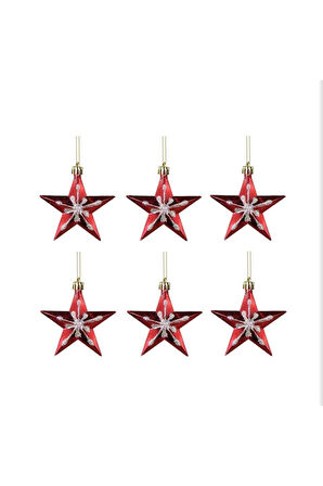 Yılbaşı Süsü 6'lı Yıldız Kırmızı Gümüş 8 cm