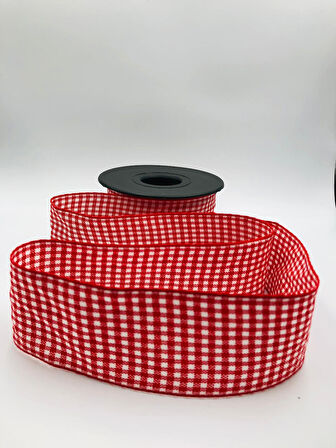 5 Metre Ekose kurdele Dama desen ( 4 cm genişlik ) Yılbaşı Kurdele, Süsleme Dekoratif Hediye Paketi