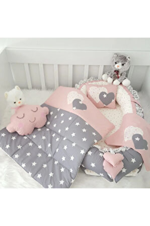 Nest Gri Pudra Yıldızlı Jaju-babynest Anne Yanı Bebek Yatağı Yıldız Set