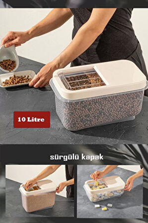 Sürgülü Kapaklı 10 Lt Erzak Bakliyat Un Şeker Saklama Kabı