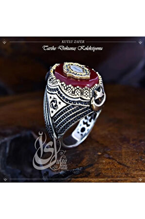 İslam Usta Tasarımı Kutlu Zafer Elif Yazılı Gümüş Erkek Yüzük