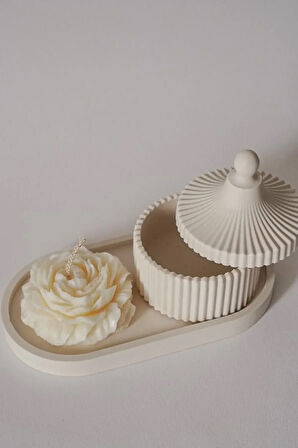 3'lü Beyaz Dekoratif Kutu, Soya Mumu ve Tabak Seti