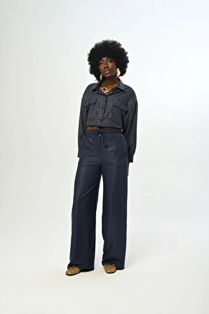 KADIN BELİ LASTİKLİ BOL PAÇA SİMLİ PANTOLON