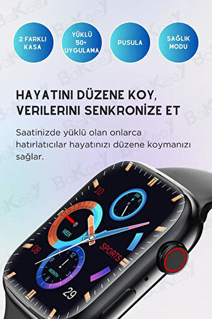 Hx Watch 9 Suit 7 Kordonlu Full Set Kadın Erkek Akıllı Saat Kulaklık Kırılmaz Cam Kılıf Hediyeli