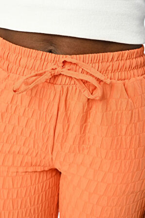 KADIN RAHAT KALIP BELİ LASTİKLİ DESENLİ TURUNCU PANTOLON