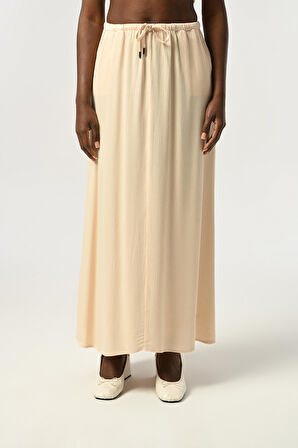 KADIN BELİ LASTİKLİ UZUN BOY DÜZ RENK VİSKON KUMAŞ ETEK