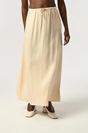 KADIN BELİ LASTİKLİ UZUN BOY DÜZ RENK VİSKON KUMAŞ ETEK