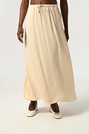 KADIN BELİ LASTİKLİ UZUN BOY DÜZ RENK VİSKON KUMAŞ ETEK