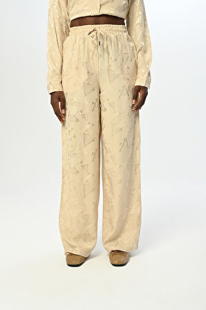 KADIN BELİ LASTİKLİ BOL PAÇA DESENLİ PANTOLON