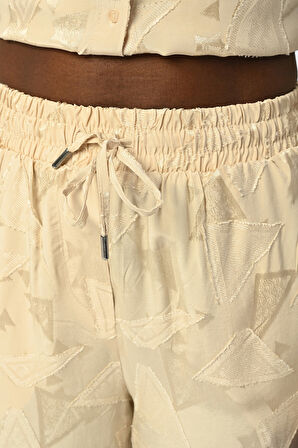 KADIN BELİ LASTİKLİ BOL PAÇA DESENLİ PANTOLON