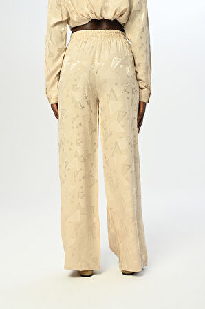 KADIN BELİ LASTİKLİ BOL PAÇA DESENLİ PANTOLON