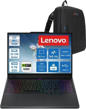 Lenovo Legion 5 15IRX10 Intel Core I7 14700HX 32GB Ddr5 8tb SSD RTX5060 8gb Gddr7 115W Freedos 15.1" OLED 1000NITS 165Hz Wqxga (2560X1600) Taşınabilir Bilgisayar W83LY00KXTRF18 + Zetta Çanta