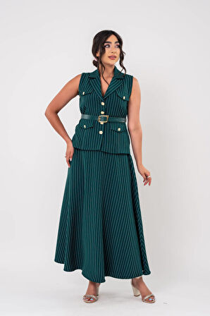 Cep Detaylı Düğme Aksesurlı Yelek Etek Takım TKM16065