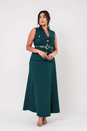 Cep Detaylı Düğme Aksesurlı Yelek Etek Takım TKM16065