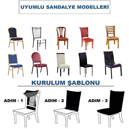 İpek Kadife Streç Sandalye Kılıfı Likralı Lastikli 6'lı Kadife Sandalye Örtüsü - LACİVERT 