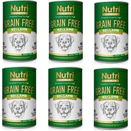 NUTRİ CANIN KUZU AROMALI TAHILSIZ YETİŞKİN KÖPEK KONSERVESİ 400GR.X6ADET