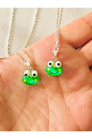 Sevimli  Kurbağa Frog  2’li Kolye BF Arkadaşlık Kolyesi Aksesuar Şık